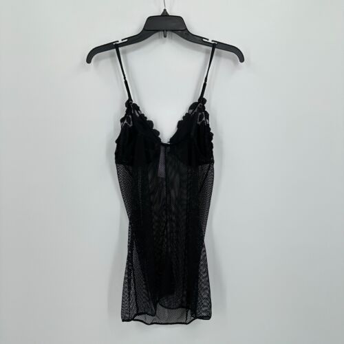 Savage X Fenty Chemise Womens L Black Floral Lace Mesh Fishnet Sexy Goblincore - Picture 2 of 8