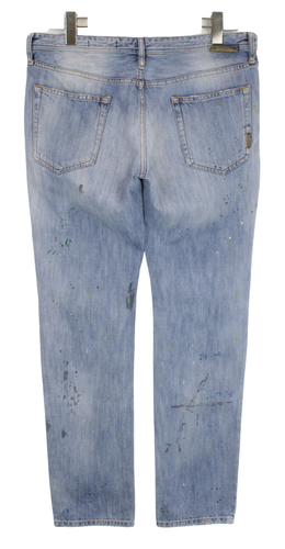 JUST CAVALLI Jeans Men's W33 Painted Distressed Straight Fit Whiskers Button - Picture 2 of 14