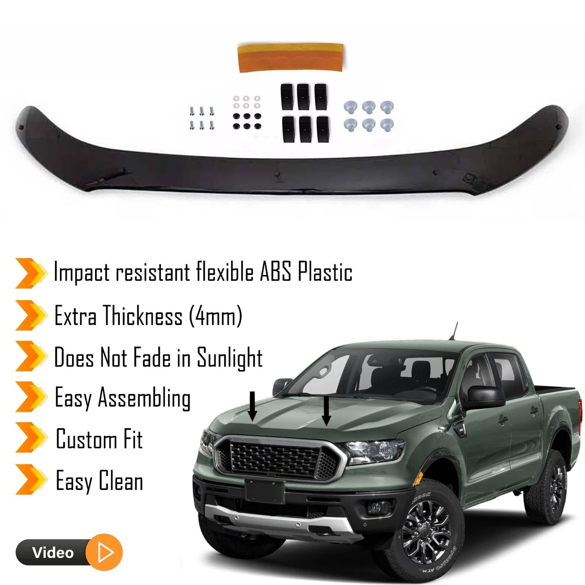 Hood Deflector Guard Fits Ford Ranger 2015 2024 Bug Shield Bonnet Protector