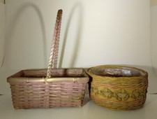 Lot of 2 Wicker Woven Painted Baskets