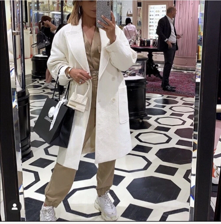 NWT ZARA OVERSIZED COAT WITH POCKETS Ecru Cream Wool blend siZe small