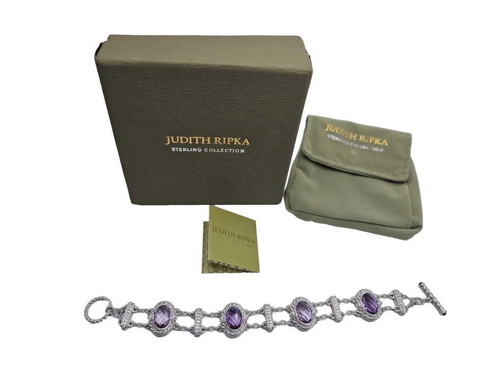 Pulseira Judith Ripka ametista esterlina diamante detalhe de coração roxo - Imagem 2 de 4