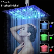 12inch LED Shower Head Wall/Ceiling Mount Rain Square Top Sprayer Brushed Nickel