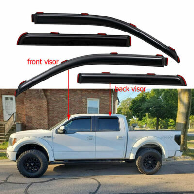 In-Channel Window Vent Visor Sun Rain Guards For 2009-2014 Ford F-150 Super Upgr