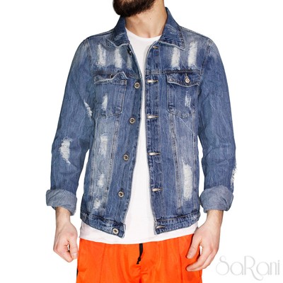 Giubbotto Uomo di Jeans Giacca Strappato Denim Cotone Casual Rotture Slim  Fit | eBay