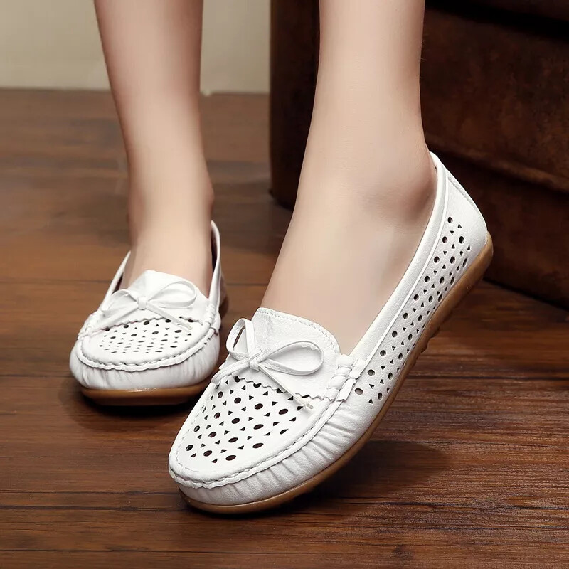 Mocasines Zapatos Bailarinas Slipon Blanco Calado Cómodo Piel Sintético 29508