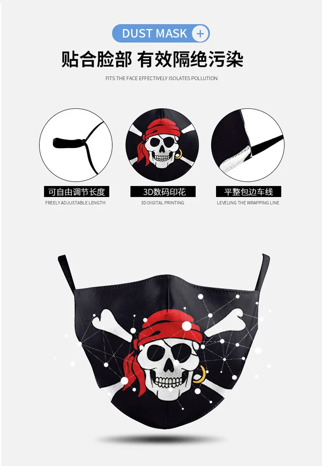 Adult Protective 3D Facemasks Adjustable Horror Skull Crossbones Cool Mouth Mask - Image 2 of 4