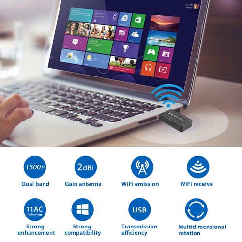 1300Mbps USB 3.0 WiFi Adapter: Dual Band 5G/2.4G for Desktop, Laptop - Picture 3 of 10