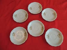 Kahla Child's Tea Set Saucers White w/ Green Leaf Pattern  Gold Trim Set of 6