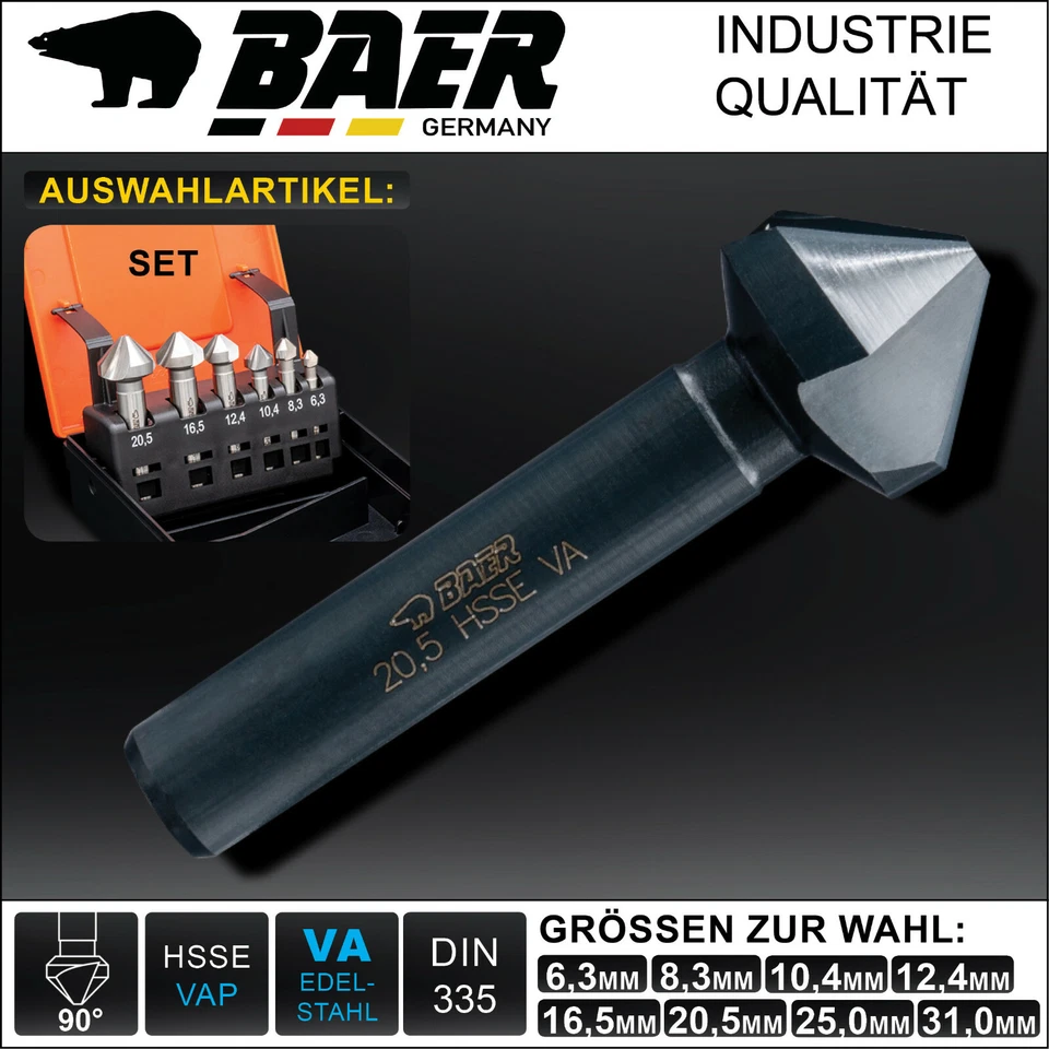 VA Kegelsenker Baer HSSE Edelstahl Senker 90 Grad Satz Entgrater Ansenker