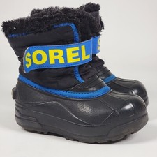 Sorel Kids Size 10 US Black Blue Yellow Waterproof Snow Boots