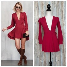 Reformation XSP Cherry Bomb Red Petites Leslie Micro Mini Wrap Dress Plunge Neck