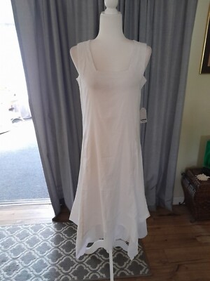 For Cynthia Linen ALine Midi Dress white, small, NWT pockets | eBay