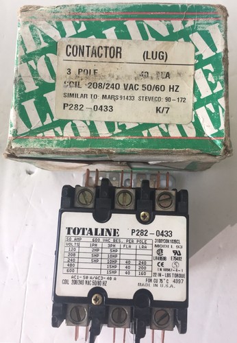 Contacteur 3 pôles Totaline P282-0433 40A @208-240v bobine k7 (VOIR DÉTAILS) NEUF DANS SA BOÎTE - Photo 1/1