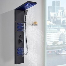 Black LED Shower Panel Tower System Rain Waterfall Shower Head Massage Sprayer