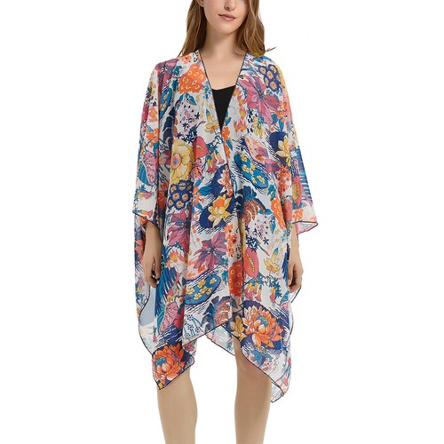 PLUS WOMANS CHIFFON LONG KIMONO WATERFALL CARDIGAN FLORAL TOP HIPPIE LOATY SHAWL - Picture 31 of 38