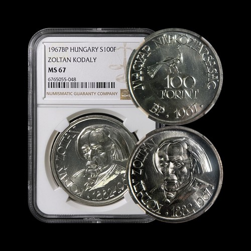 HUNGARY. 1967, 100 Forint, Silver - NGC MS67 - Top Pop 🥇 Kodaly, RARE