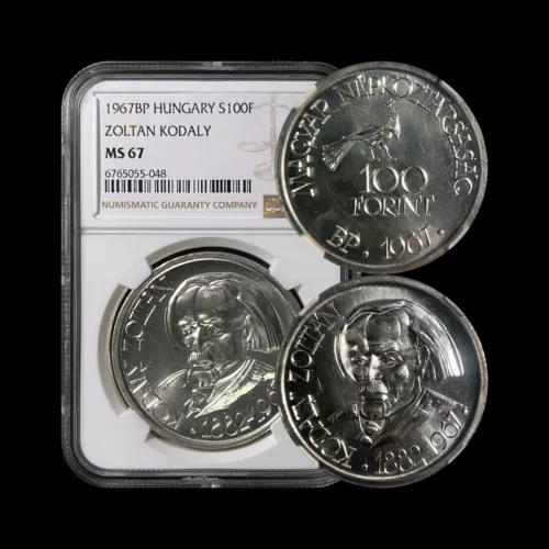 HUNGARY. 1967, 100 Forint, Silver - NGC MS67 - Top Pop 🥇 Kodaly, RARE