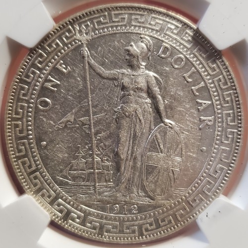 1912 B China Hong Kong UK Great Britain Trade Dollar Silver NGC AU 55 - Picture 3 of 4