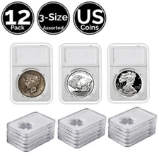 12 Pack 3 Size Assorted Slab Coin Holder For US Large Silver Round Eagle Dollar