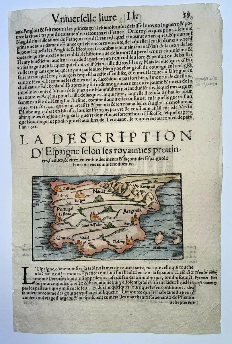 Póster Mapa de Século 19 Espanha e Portugal