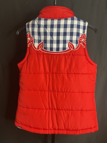Cruel Denim Vest Womens Size Medium Zip Red/Navy/White Puffer Pockets Embroidery - Picture 2 of 8