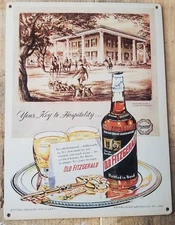 Old Fitzgerald vintage bourbon label ad reproduction steel sign bar decor