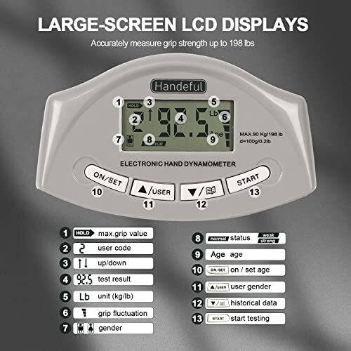  Grip Strength Tester Trainer - Dynamometer Handgrip Measurer Meter, Grey