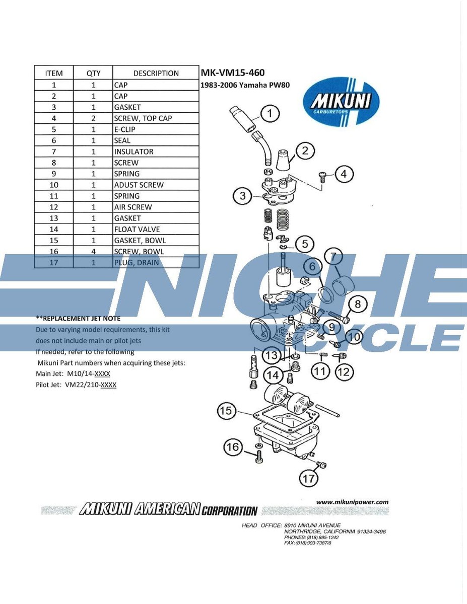 みきページ Genuine Mikuni VM15 OEM Carburetor Rebuild Kit for Yamaha PW80 MK