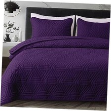 Soft Queen Size Quilt Set for All Seasons, 3-Piece Full/Queen 96"x90" Purple