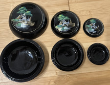 3 X asiatische Lackdose in Dose Deckeldose Lack Schwarz golden Babuschka Stil