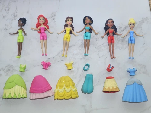 Polly Pocket Disney Princess Lot Of 6-3.5 Inch Ex Cond Fast Shipping 