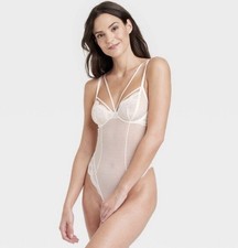NWT Auden Intimates Women's L Sheer Lace Underwire Bodysuit Off White NEW