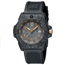 Luminox Men's Watch Navy Seal Quartz Black Steel Case Rubber Strap 3508.Gold