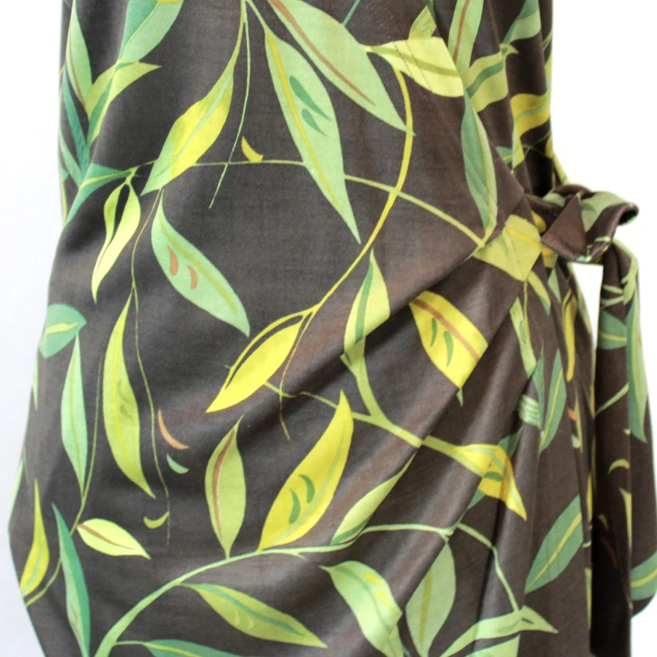 Adrianna Papell Green Classic Wrap 100% Silk Jersey Floral Mini Dress Sz 10 Y2K - Image 4 of 4