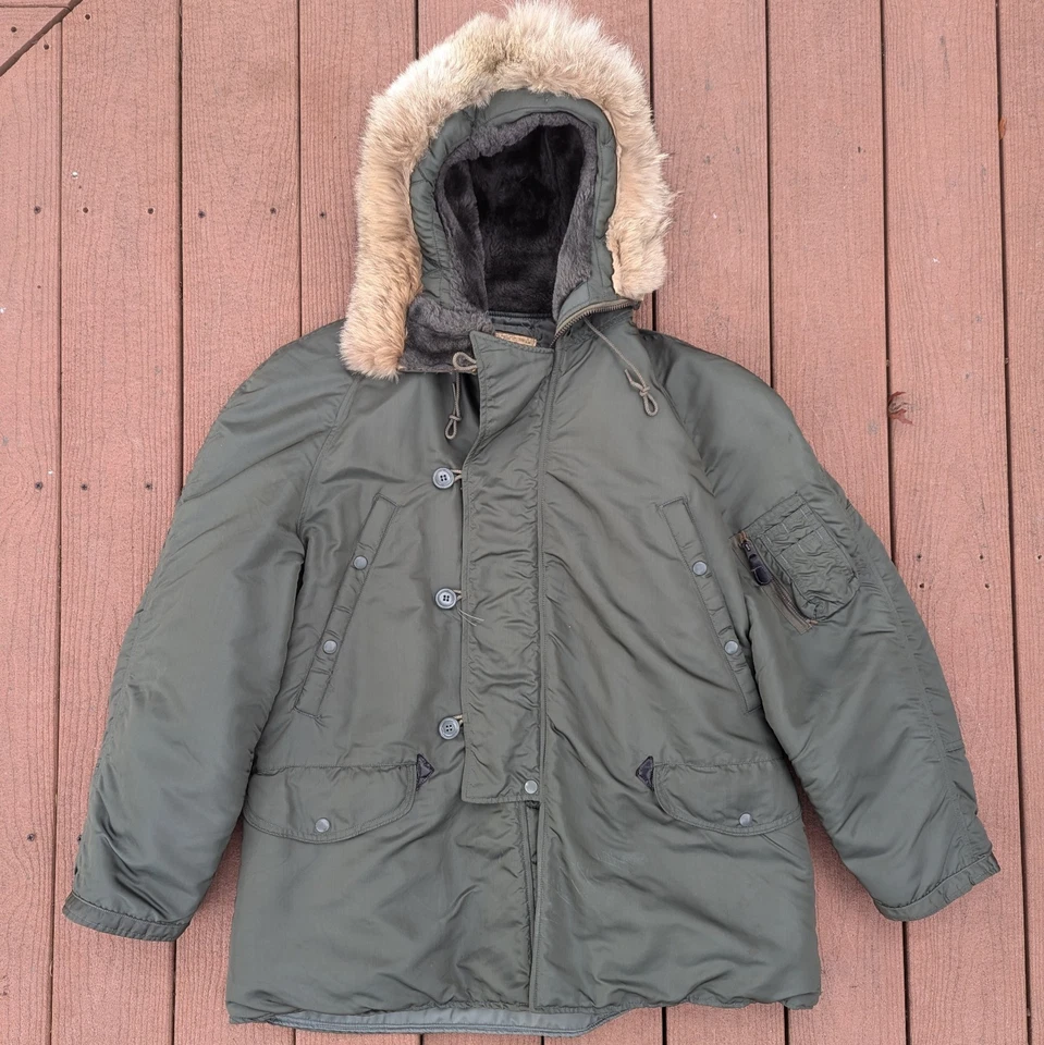 Vintage USAF N-3B Flight Jacket Parka Large 1960S Snorkel Hood Fur Vietnam War - Image 2 of 4