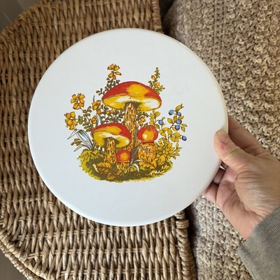 Vintage Mushroom Metal Stovetop Burner Cover 1970s 8 