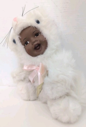 African American Porcelain Face, Plush , White Cat Vintage, Fluffy.Rare