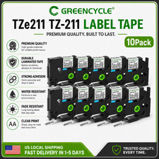 10 PK 6mm 1/4 Black On White TZe-211 Label Ta...