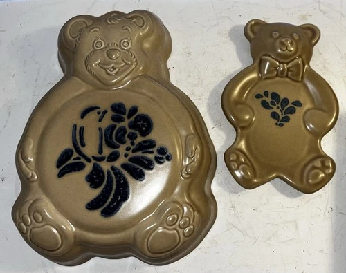 Vintage PFALTZGRAFF FOLK ART Beige Blue Bear Mold Spoon Rest Lot of 2