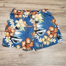 Cubavera Swim Trunks Mens 38 Blue Hawaiian Floral Tropical Drawstring Mesh Lined