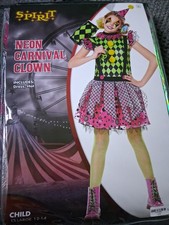 Neon Carnival Clown - Child Large 12-14 Costume - Dress, Hat - Spirit Halloween