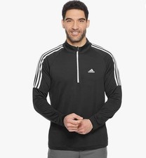 Adidas 3 Stripes Men s French Terry Golf 1/4 Zip Pullover Black Large UPF50 NWT