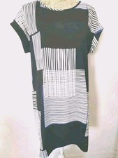 Next Black/Blue Geometric Short Sleeve Summer Dress Uk Size 16