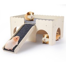 Guinea Pig Hideout 2-Tier Wooden Small Animal Hideout Sturdy Guinea Pig Castl...