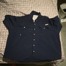 Columbia PFG Bahama Navy 5X/5XT Short Sleeve Button-Up Fishing Shirt Quick Dry