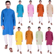 Indian Men  s Ethnic Cotton Kurta Pajama Set Wedding Wear Pakistani Style Party