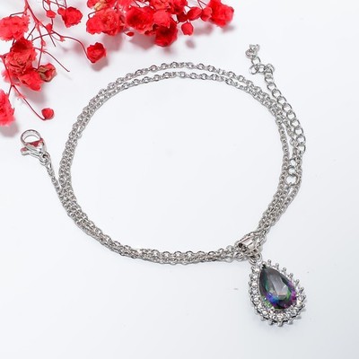 Rainbow Mystic Fire Topaz & Cz 925 Silver Pendant With Chain 18-20'' CP56325