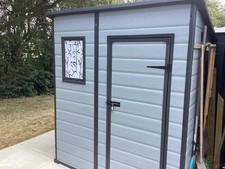 Grey/Black Plastic Garden Shed, Pent Roof, Single Door, 1 Window.