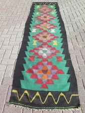 Vintage Turkish Kilim Runner, Wool Rugs Runner, Carpet Runner, Hallway 31"X111"